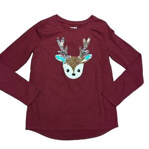 Cat and Jack girls XL Burgundy Long Sleeve Shirt with Reversible Sequin Reindeer